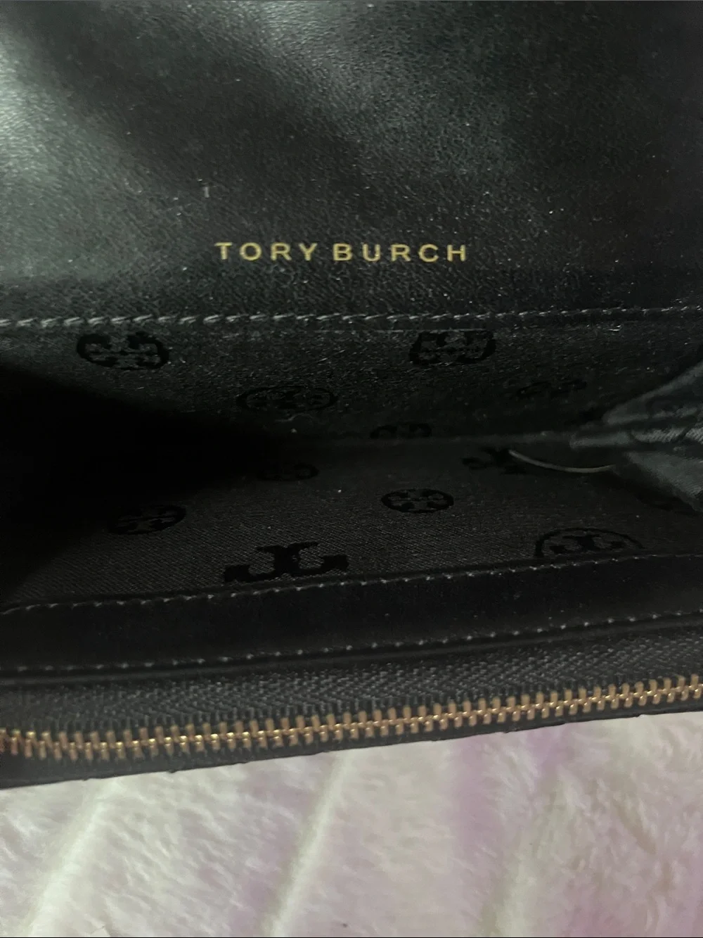 Tory Burch Black Quilted Leather Wristlet Clutch with Logo